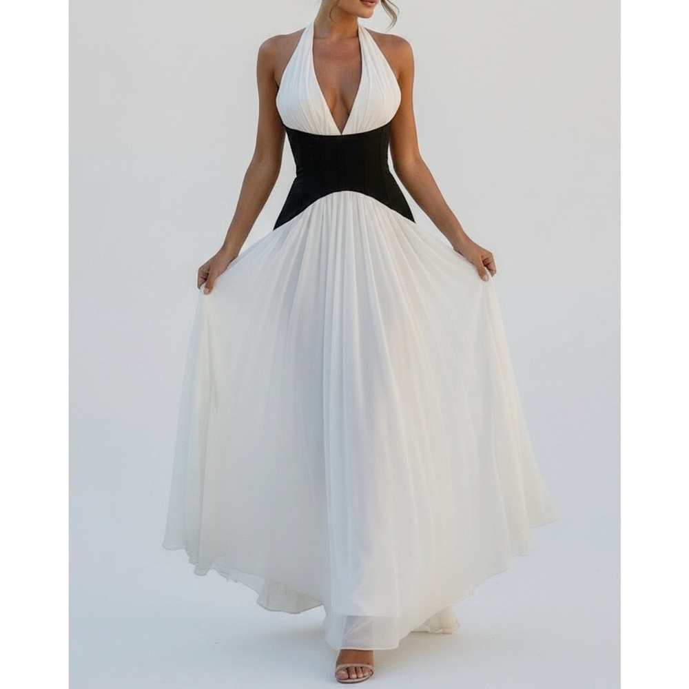 LEAU Harlowe Contrast Corset Maxi Dress, White, Medium - Picture 2 of 13